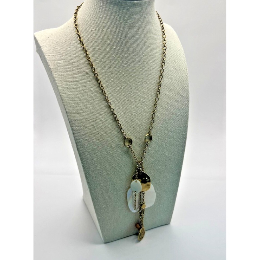 Gwen Stefani Signed Y2K Boho Necklace Shell Charm 9" Drop Pendant Gold‎ Tone